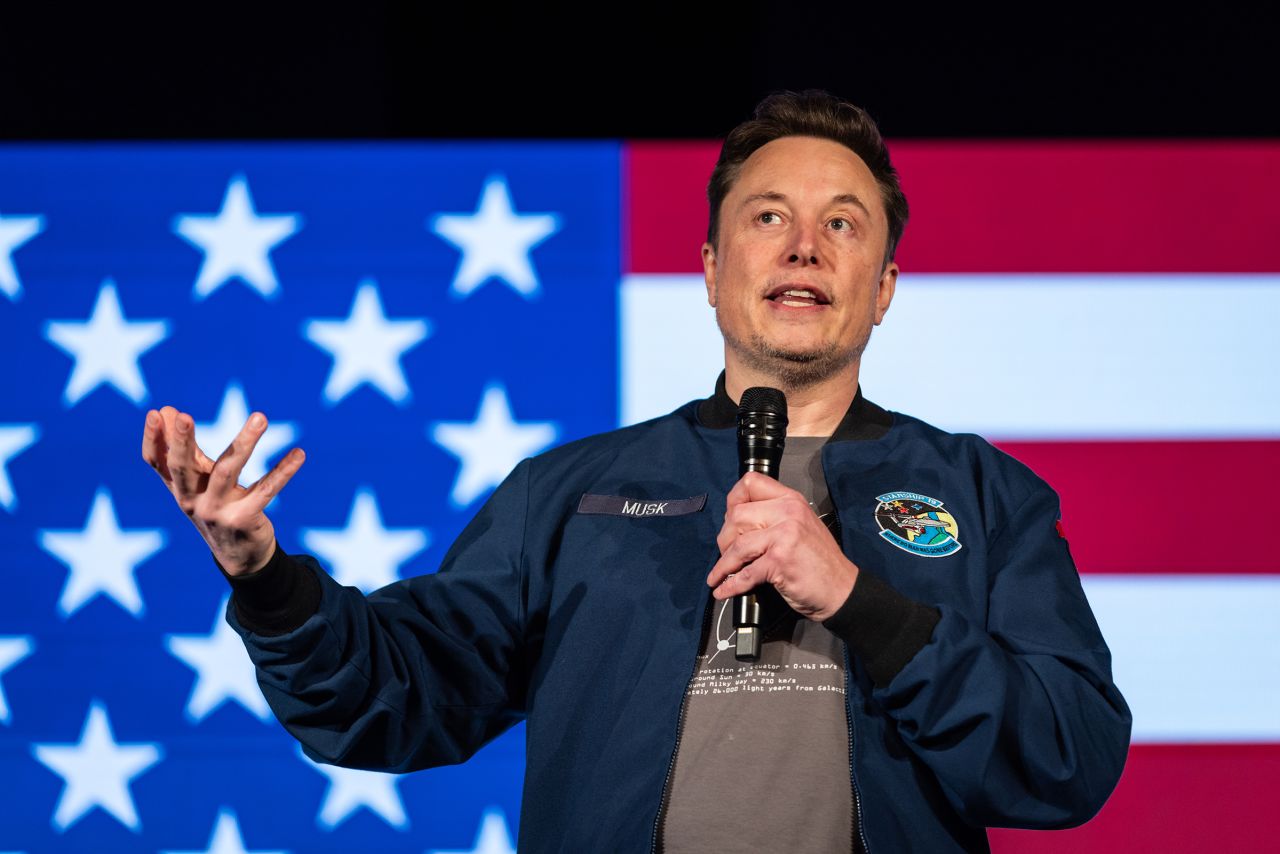 Elon Musk speaks during an America PAC town hall on October 26 in Lancaster, Pennsylvania.