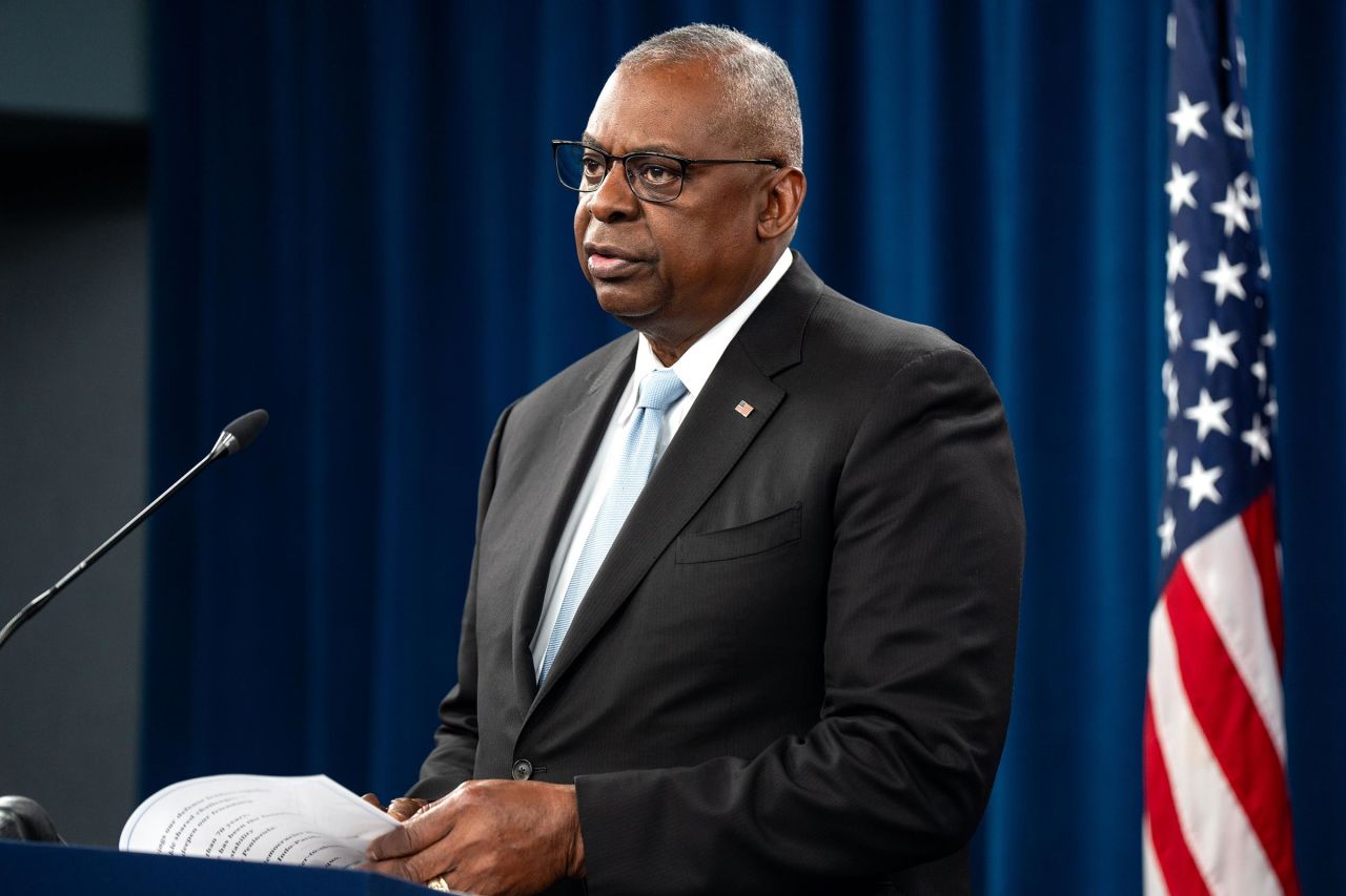 US Secretary of Defense Lloyd Austin speaks during a press conference on October 30 in Arlington, Virginia. 