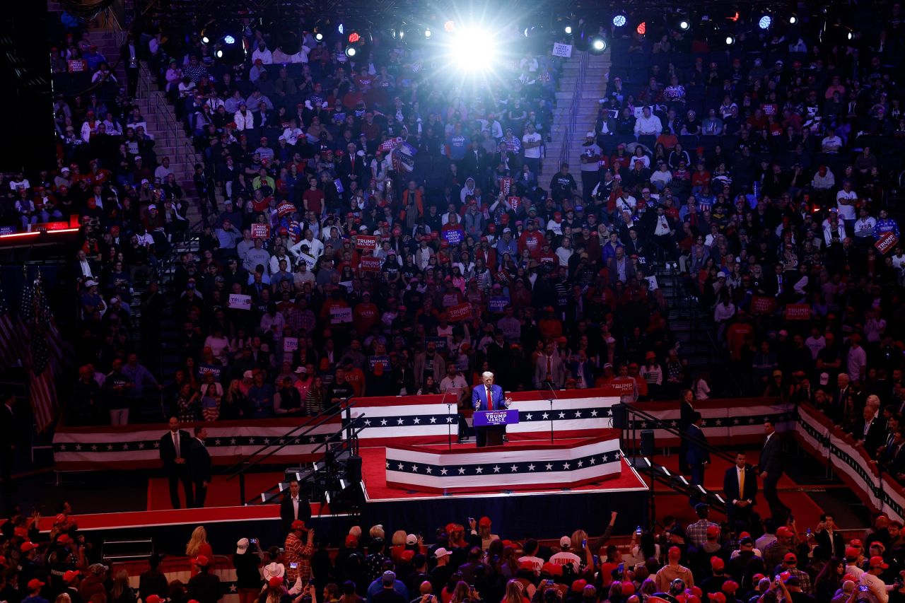 Donald Trump speaks at a campaign rally at Madison Square Garden in New York on October 27.