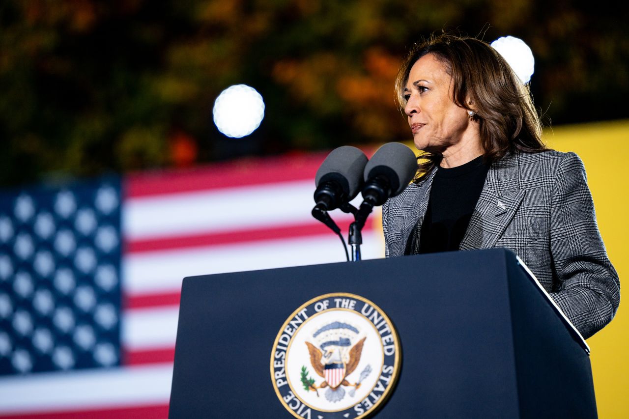 Vice President Kamala Harris speaks during a campaign rally on October 28, in Ann Arbor, Michigan. 