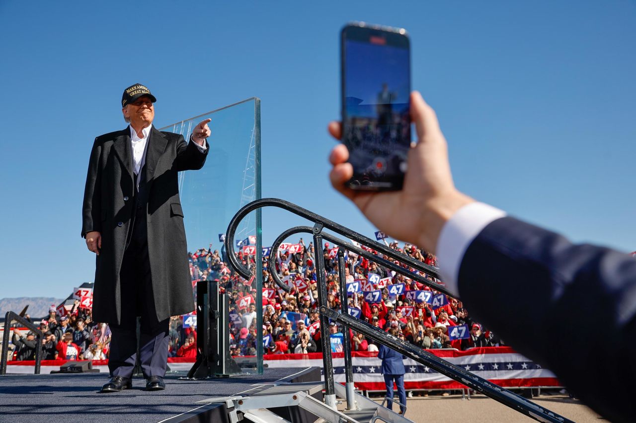 Former President Donald Trump arrives to a campaign rally at Albuquerque International Sunport on October 31 in Albuquerque, New Mexico.