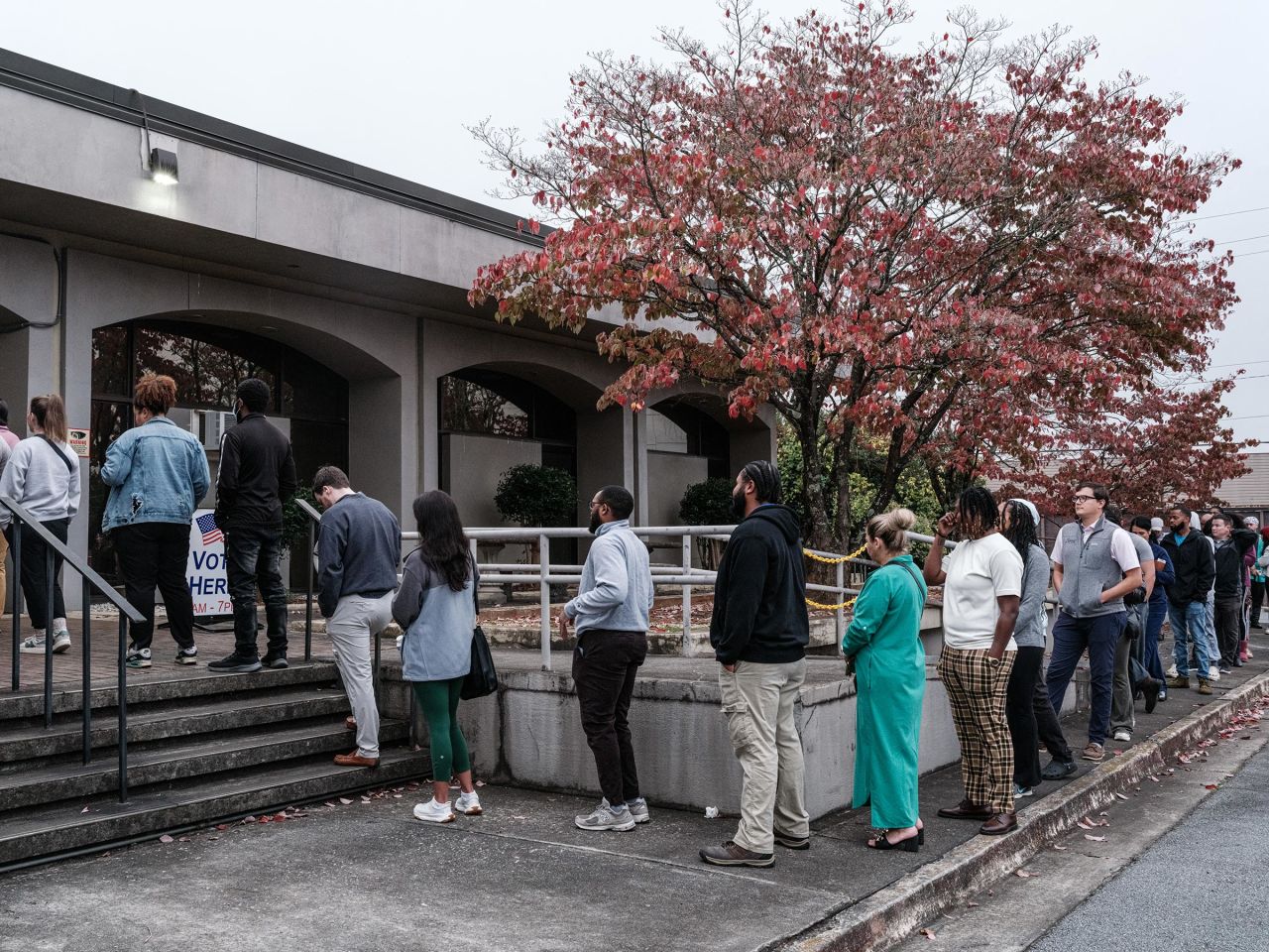 People wait in line to vote at a polling station in Smyrna, Georgia, on Election Day, November 5.