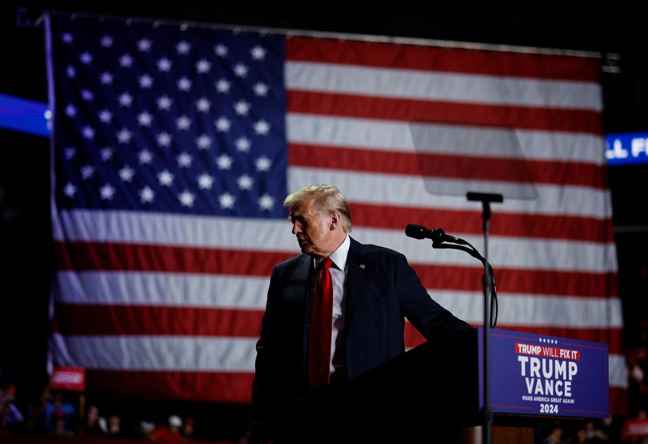 Former President Donald Trump, holds a campaign rally at First Horizon Coliseum on November 2, 2024 in Greensboro, North Carolina.