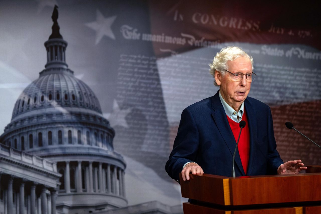 Sen. Mitch McConnell  speaks during a news conference at the US Capitol on November 6, 2024 in Washington, DC. 