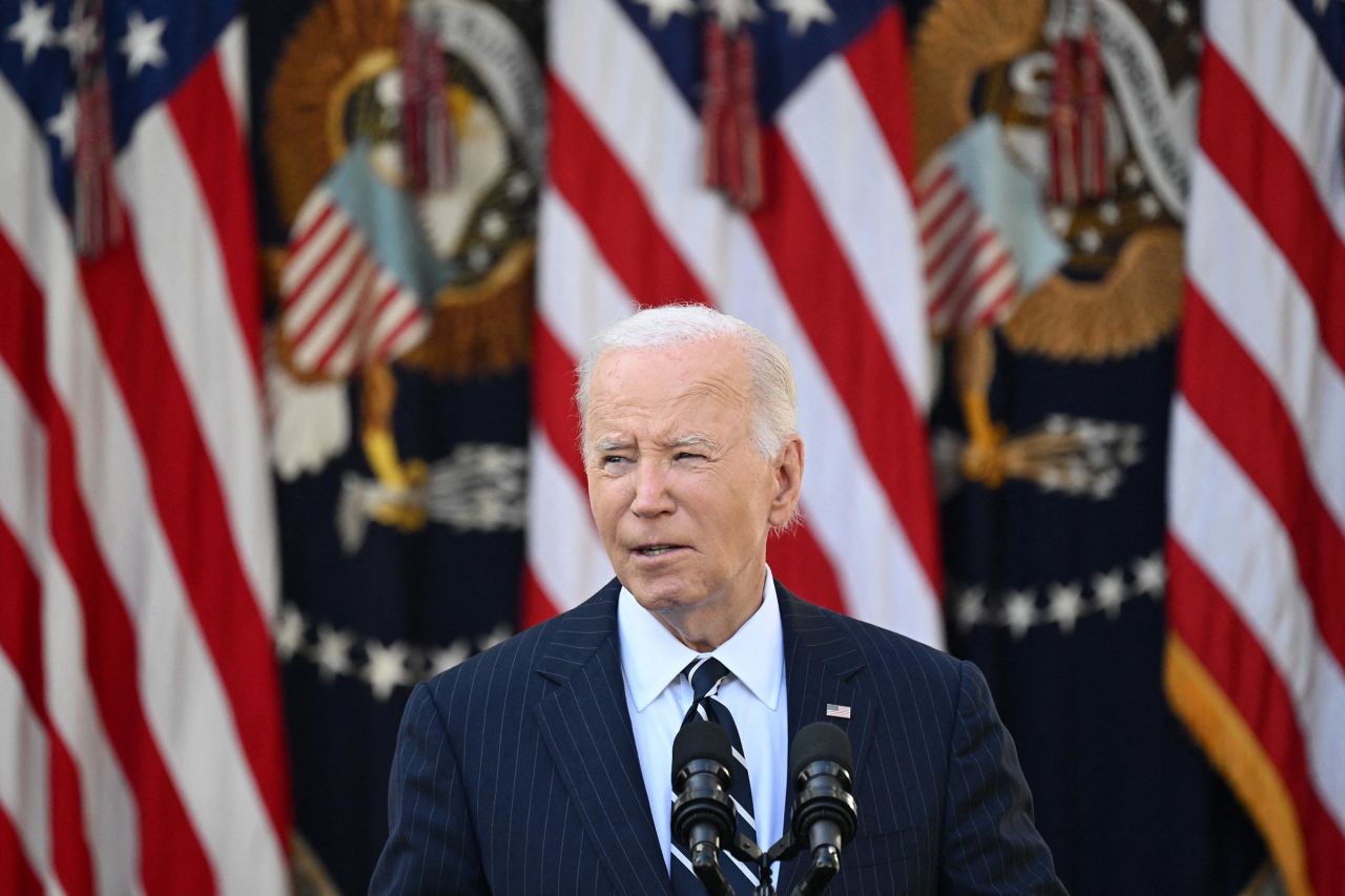 President Joe Biden addresses the nation from the Rose Garden of the White House in Washington, DC, on November 7. 