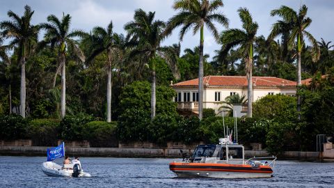 A boat holding a campaign flag is seen near Mar-a-Lago, the residence of US president-elect Donald Trump on November 8 in Palm Beach, Florida.