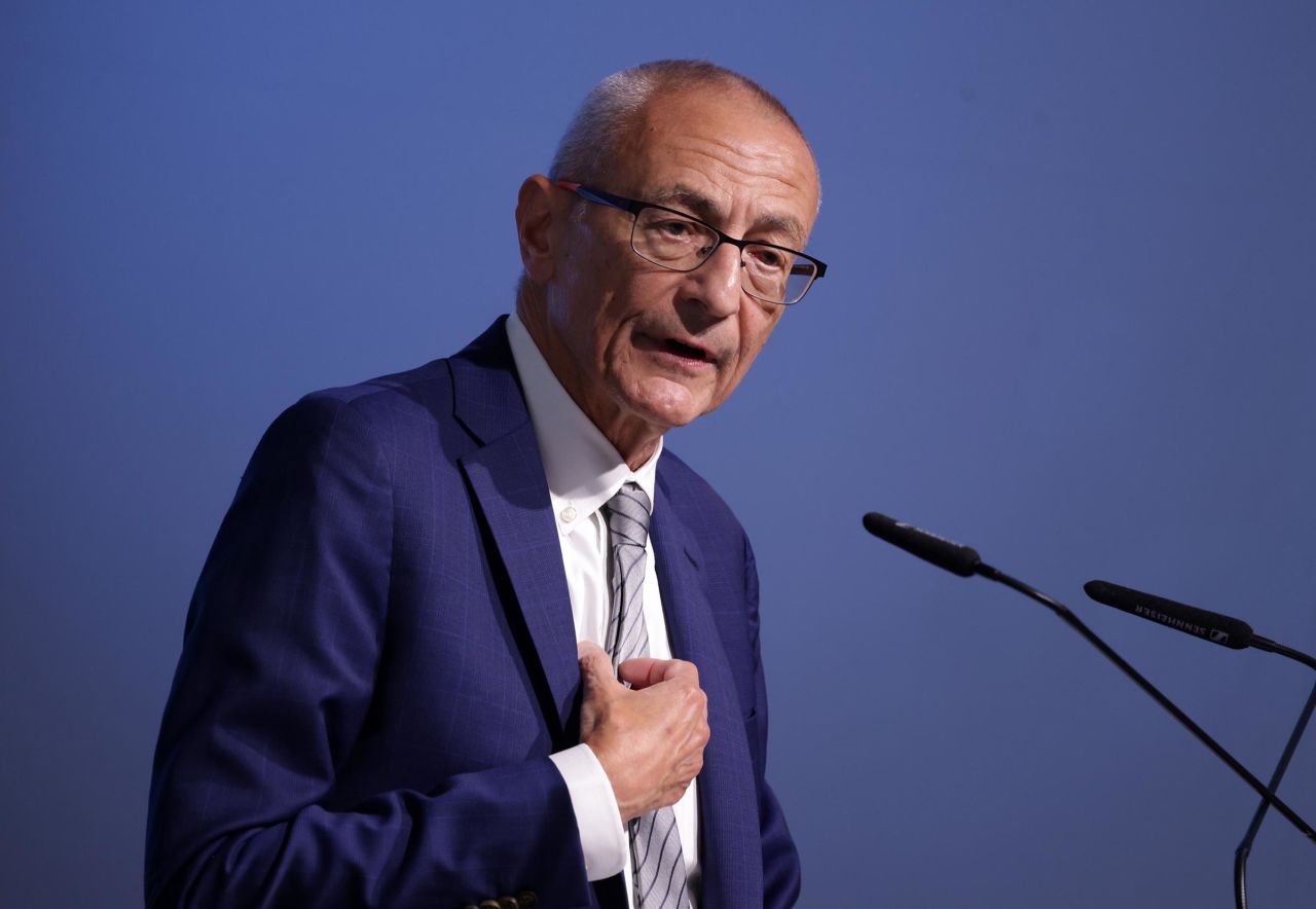 John Podesta speaks to the media on the opening day of the UNFCCC COP29 Climate Conference on November 11 in Baku, Azerbaijan.