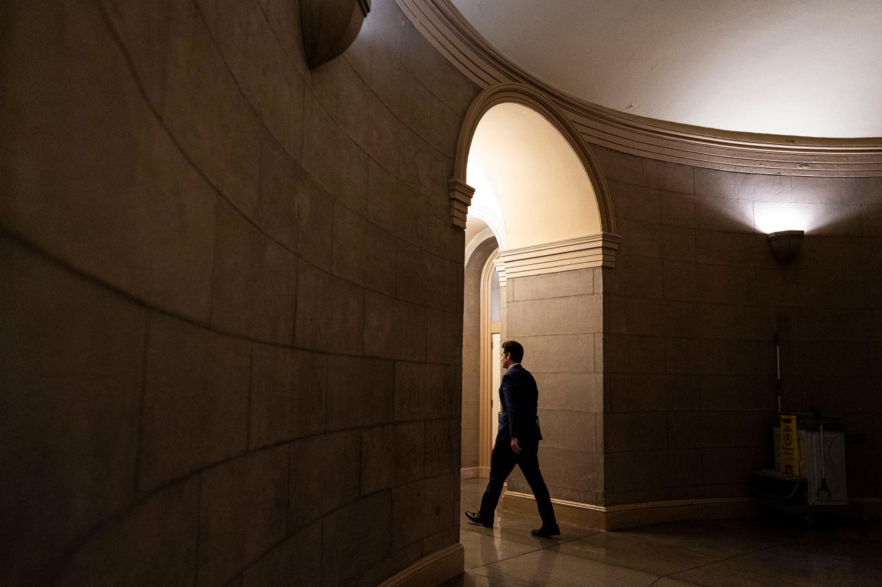 Former Rep. Matt Gaetz departs following meetings with Republican Senators at the US Capitol in Washington, DC, on Wednesday, Nov. 20, 2024. 