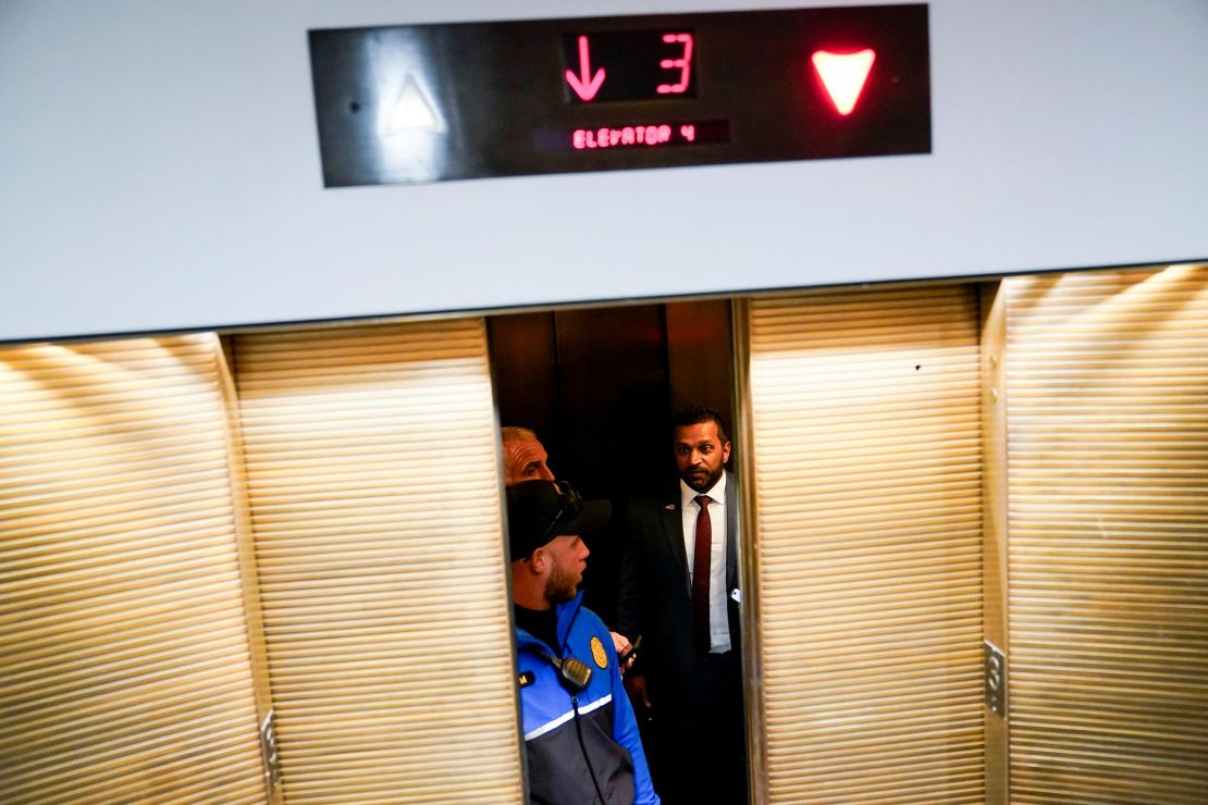 Kash Patel in an elevator on Capitol Hill while meeting with Republican Senators in Washington, DC, on December 9, 2024. 