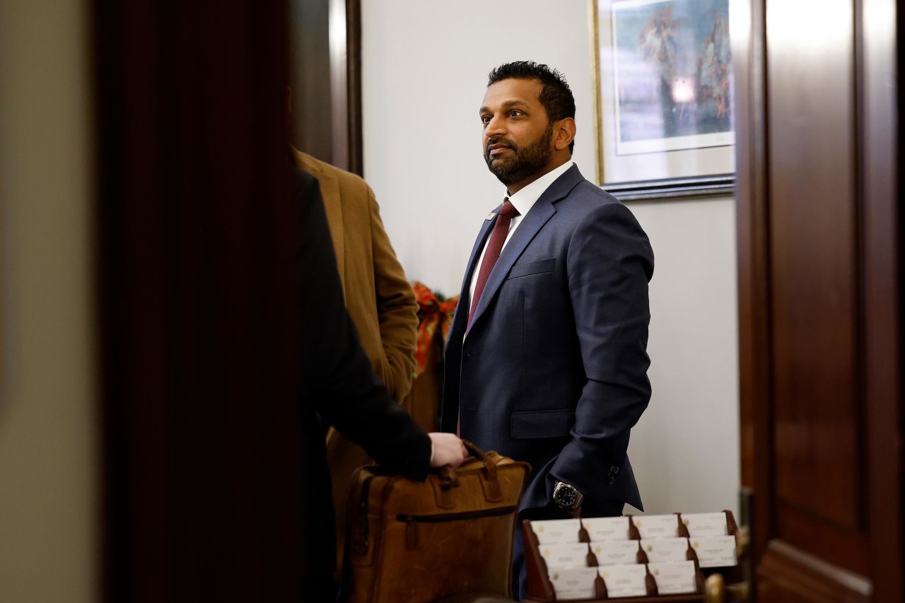 President-elect Donald Trump's nominee to be FBI Director Kash Patel arrives at Sen. Joni Ernst's office for a meeting in the Russell Senate Office Building on December 9, in Washington, DC.