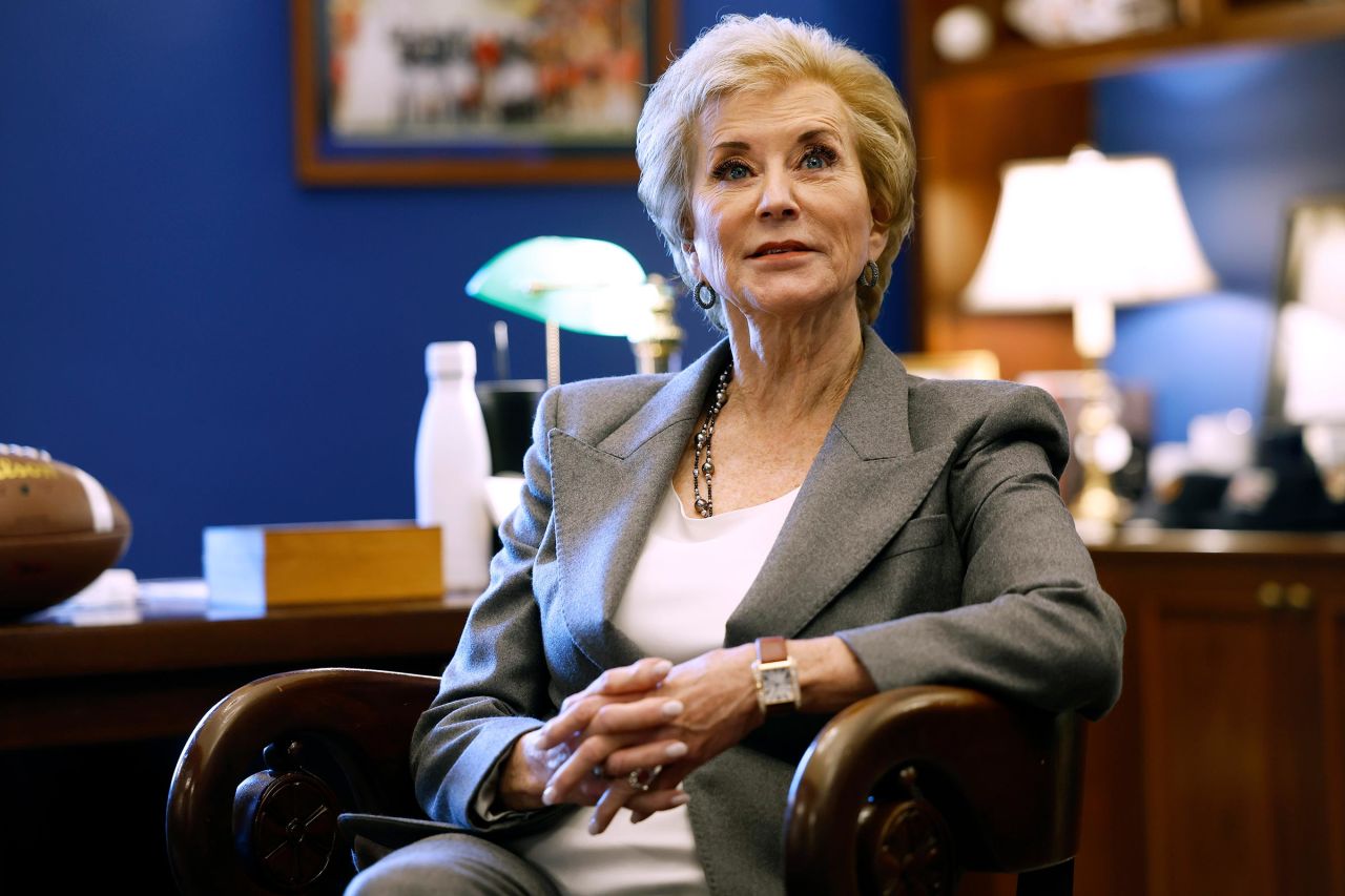 Linda McMahon meets with Sen. Tommy Tuberville in his office in the Russell Senate Office Building on December 9, 2024 in Washington, DC.