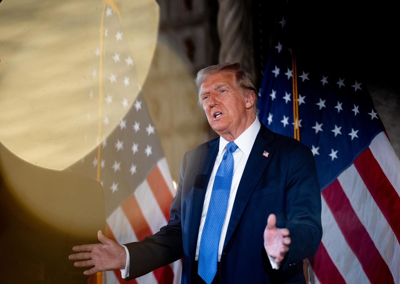 President-elect Donald Trump speaks at a news conference at Trump's Mar-a-Lago resort on December 16 in Palm Beach, Florida.