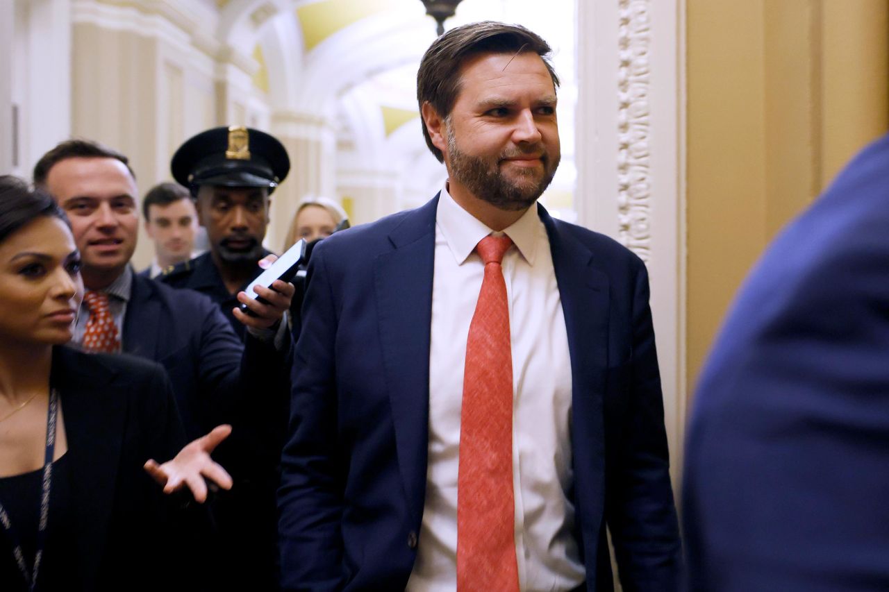 Vice President-elect JD Vance departs from the Senate Chambers during a vote in the U.S. Capitol on December 18, 2024 in Washington, DC. 