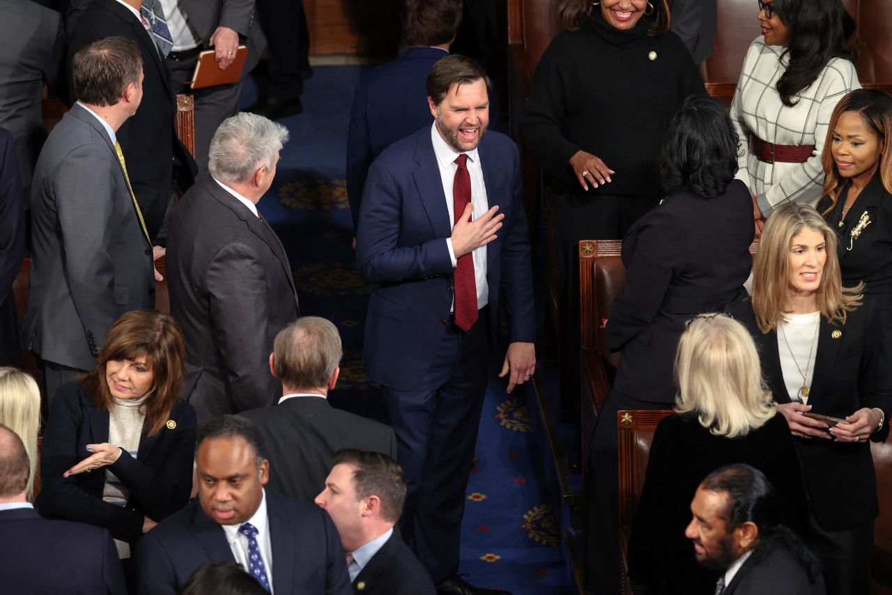 Vice President-elect JD Vance arrives for a joint session of Congress to certify the results of the 2024 Presidential election, inside the House Chamber at the US Capitol on January 6, in Washington, DC.