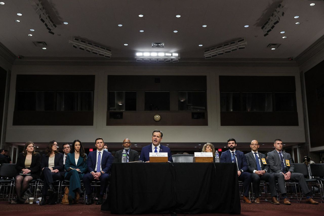 Former US Director of National Intelligence John Ratcliffe testifies before the Senate Intelligence Committee hearing on his nomination to be CIA director, on Capitol Hill in Washington, DC, on Wednesday.