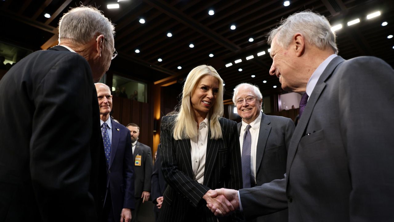 Former Florida Attorney General Pam Bondi arrives to testify before the Senate Judiciary Committee during her confirmation hearing for US Attorney General in the Hart Senate Office Building on Capitol Hill on January 15, 2025 in Washington, DC. 