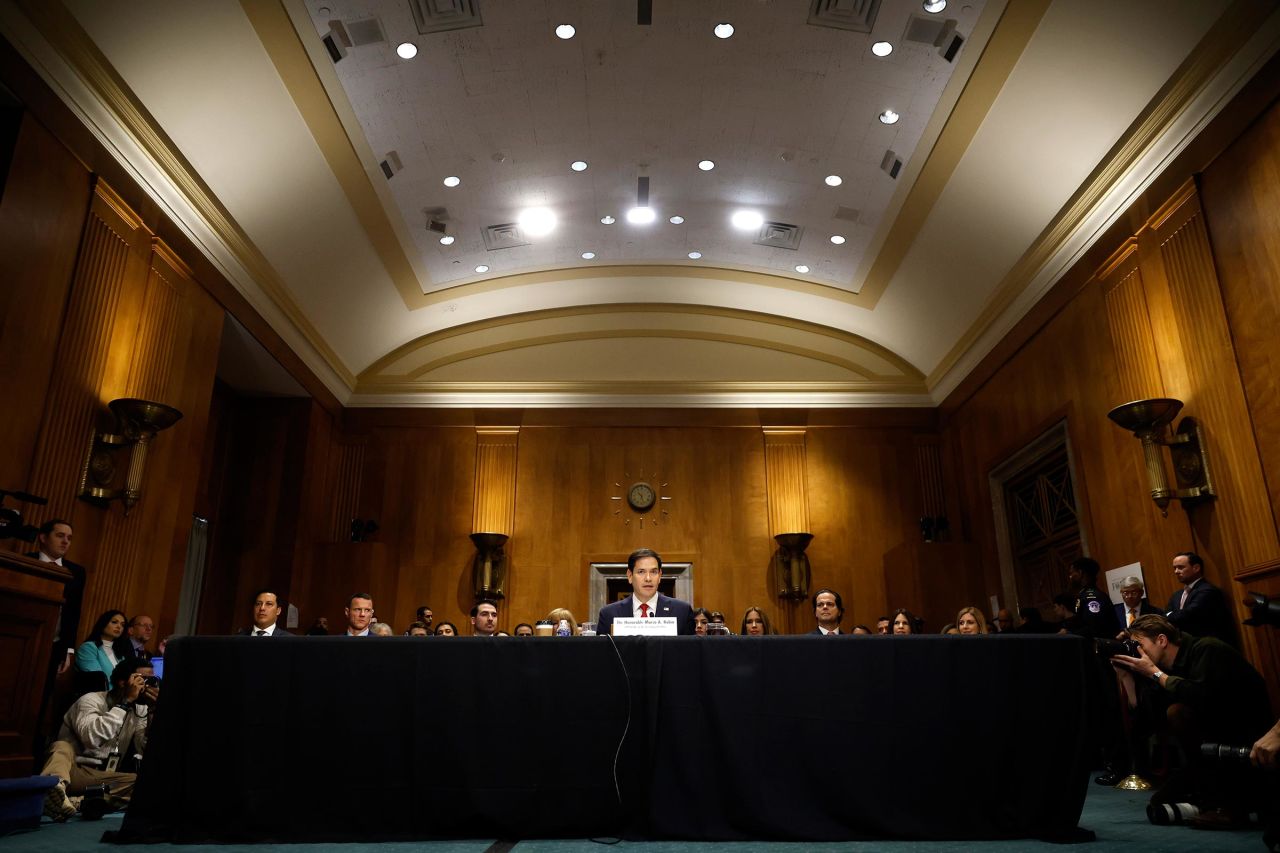 Sen. Marco Rubio testifies during his Senate Foreign Relations confirmation hearing at Dirksen Senate Office Building on January 15, 2025 in Washington, DC. 