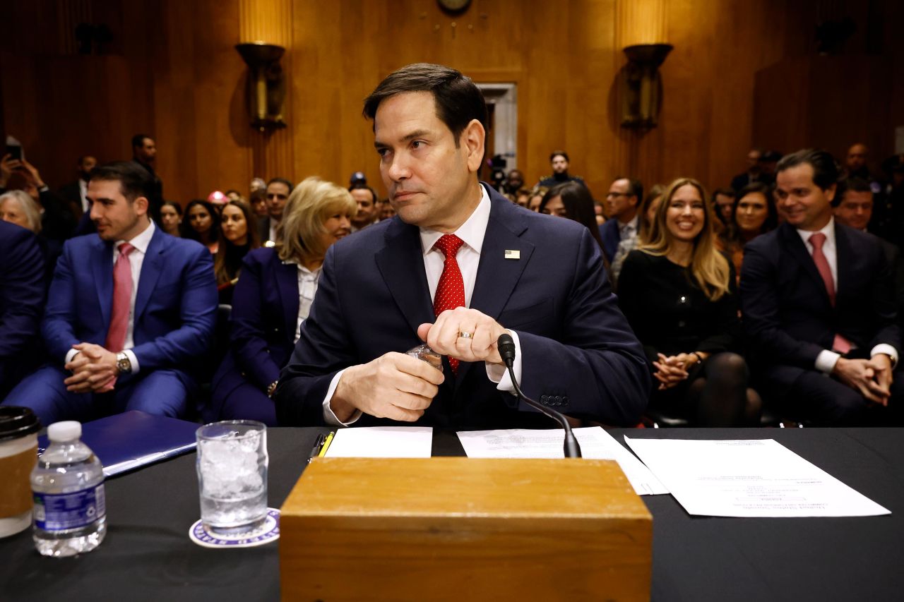 President-elect Donald Trump’s nominee for Secretary of State, Sen. Marco Rubio, arrives to testify during his Senate Foreign Relations confirmation hearing at Dirksen Senate Office Building on January 15, 2025 in Washington, DC.