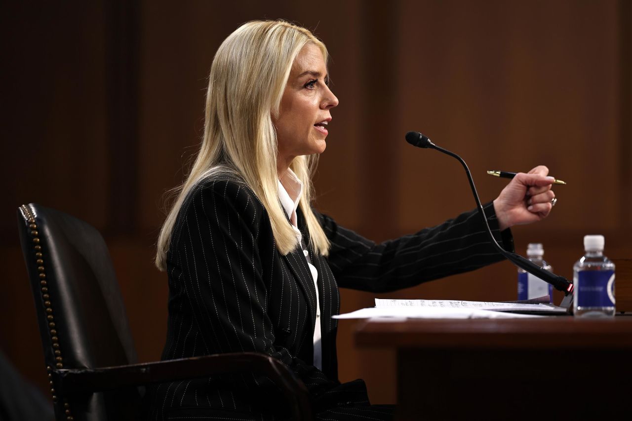 Pam Bondi testifies before the Senate Judiciary Committee during her confirmation hearing for U.S. Attorney General in the Hart Senate Office Building on Capitol Hill on January 15, 2025 in Washington, DC.