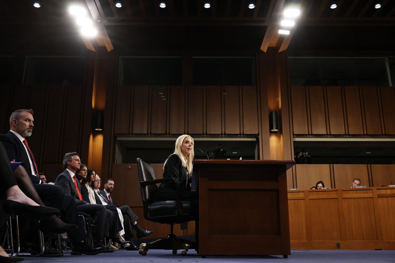 Former Florida Attorney General Pam Bondi testifies before the Senate Judiciary Committee during her confirmation hearing to be the next U.S. attorney general in the Hart Senate Office Building on Capitol Hill on January 15, 2025 in Washington, DC. 