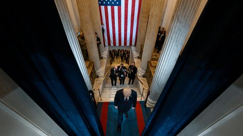 Donald Trump enters the stage for his second inauguration as president on January 20.