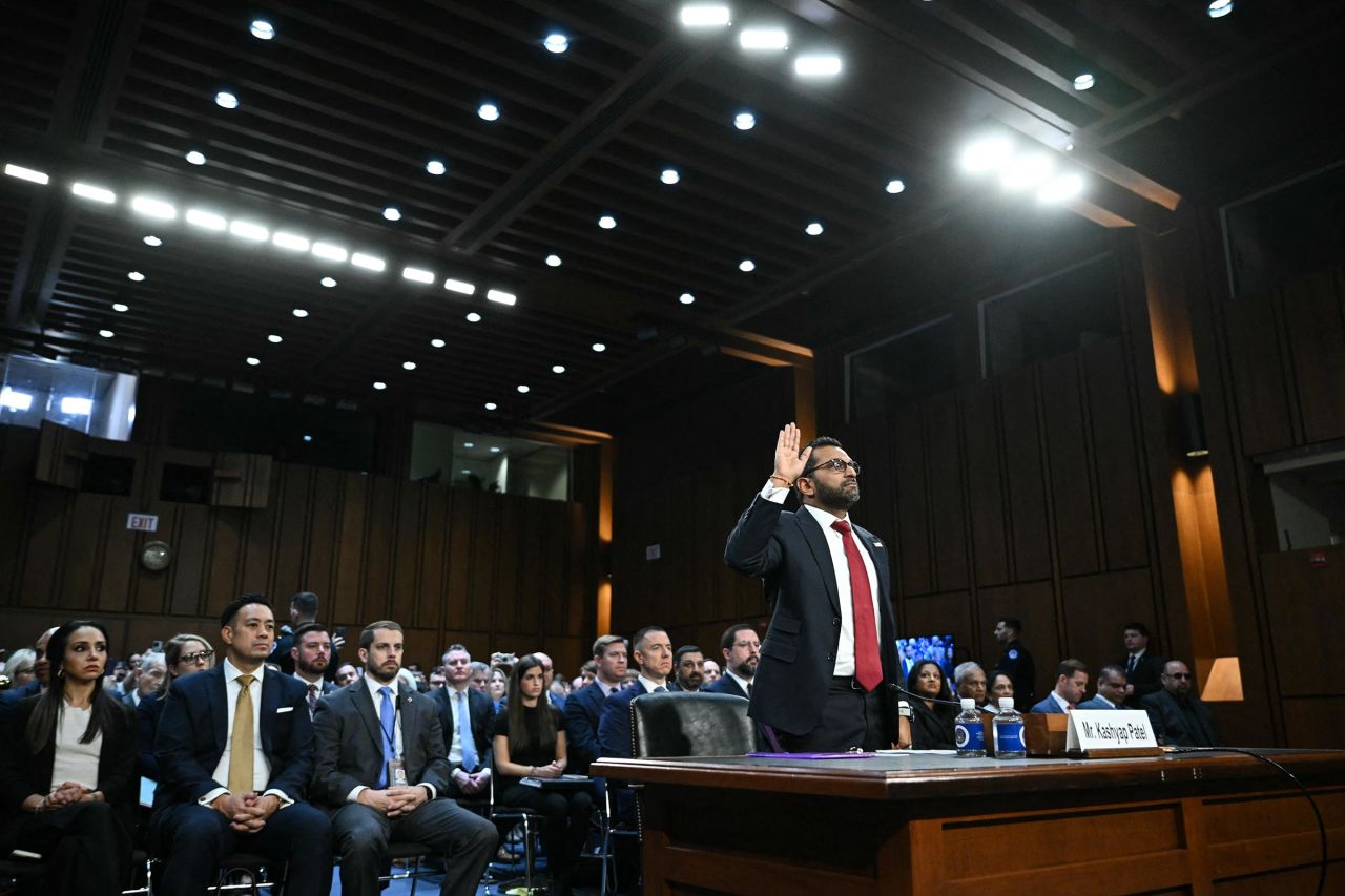 Kash Patel is sworn in during a Senate Judiciary Committee hearing on his nomination to be FBI Director, on Capitol Hill in Washington, DC, on January 30, 2025.