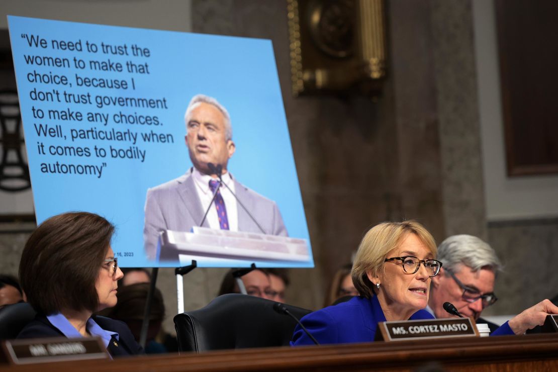 Senate Finance Committee member Sen. Maggie Hassan questions Robert F. Kennedy Jr. during his confirmation hearing at the Dirksen Senate Office Building on January 29, 2025 in Washington, DC. 