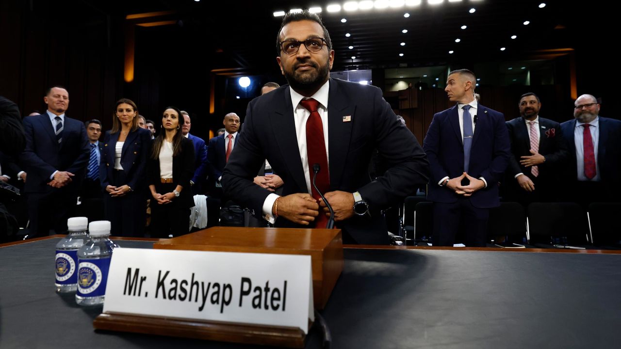 Kash Patel arrives to testify during his confirmation hearing before the Senate Judiciary Committee in the Dirksen Senate Office Building on January 30, in Washington, DC.