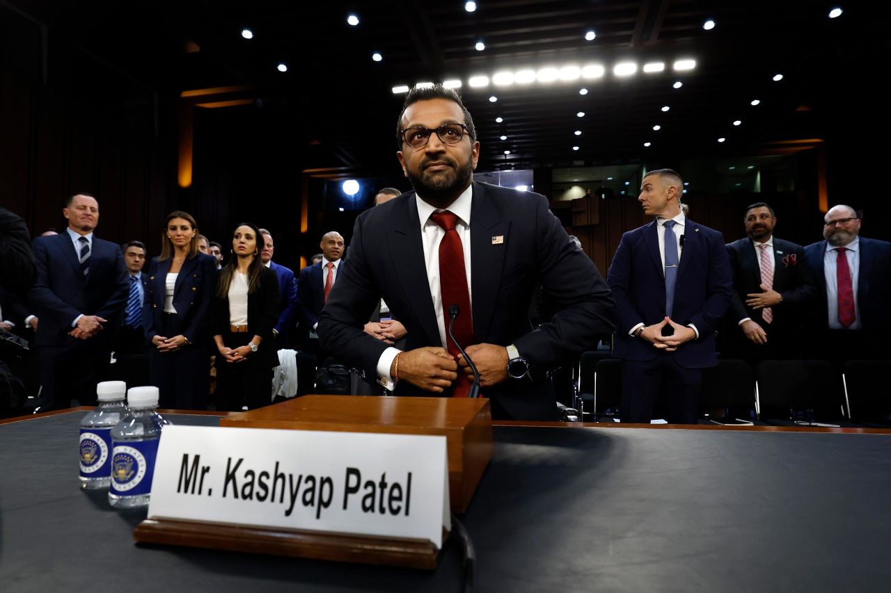 Kash Patel arrives to testify during his confirmation hearing before the Senate Judiciary Committee in the Dirksen Senate Office Building on January 30, in Washington, DC.