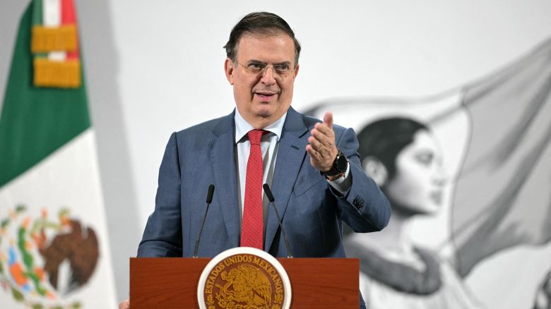 Mexico's Economy Secretary Marcelo Ebrard talks during a press conference at the National Palace in Mexico City on February 3.