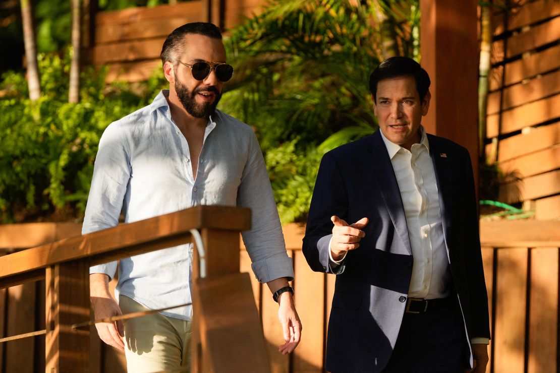 Secretary of State Marco Rubio, right, meets with El Salvador's President Nayib Bukele at his residence at Lake Coatepeque in El Congo municipality, El Salvador, on February 3.