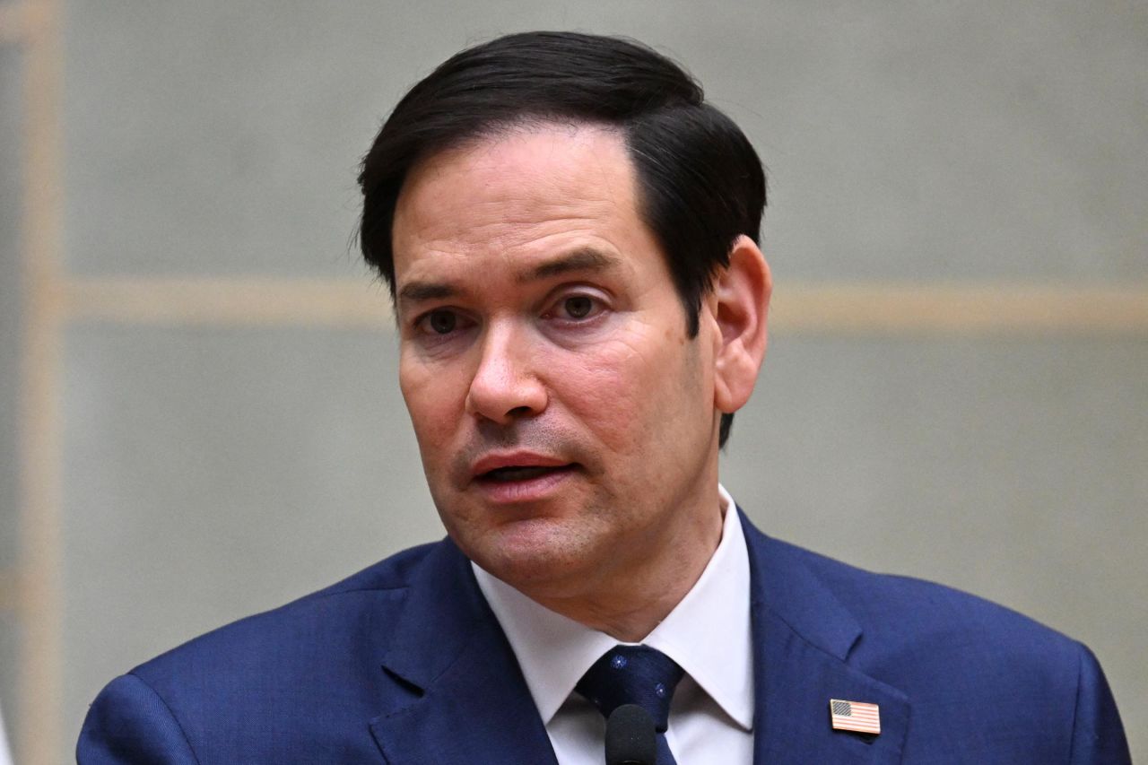 Secretary of State Marco Rubio talks to the media during a joint news conference with Guatemala's President Bernardo Arevalo at the Culture Palace in Guatemala City on February 5.