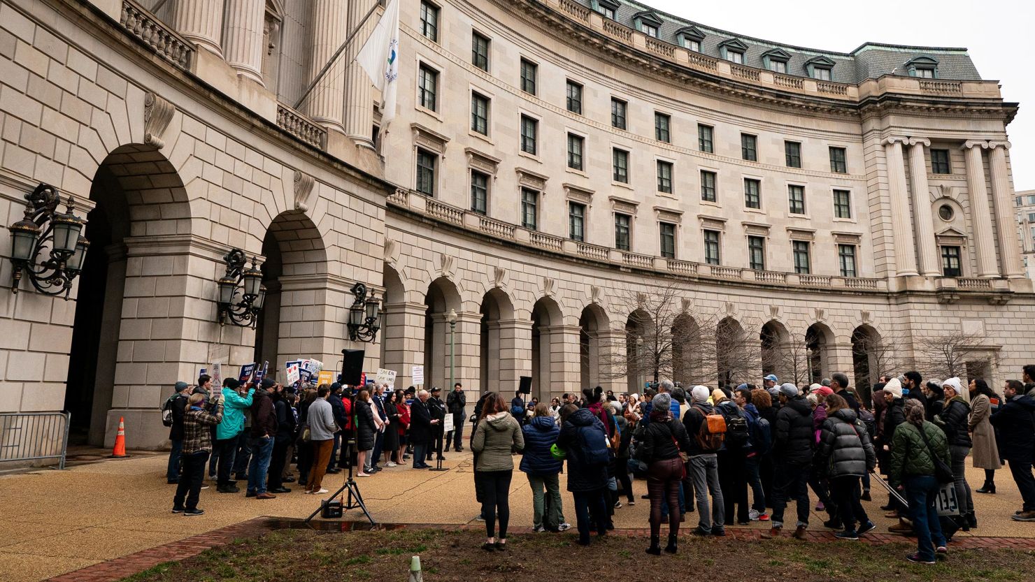 Rep. Paul Tonko (D-NY), speaks during a demonstration following being blocked from entering the Environmental Protection Agency (EPA) to meet with Department of Government Efficiency (DOGE) officials, on February 6, 2025 in Washington, DC.
