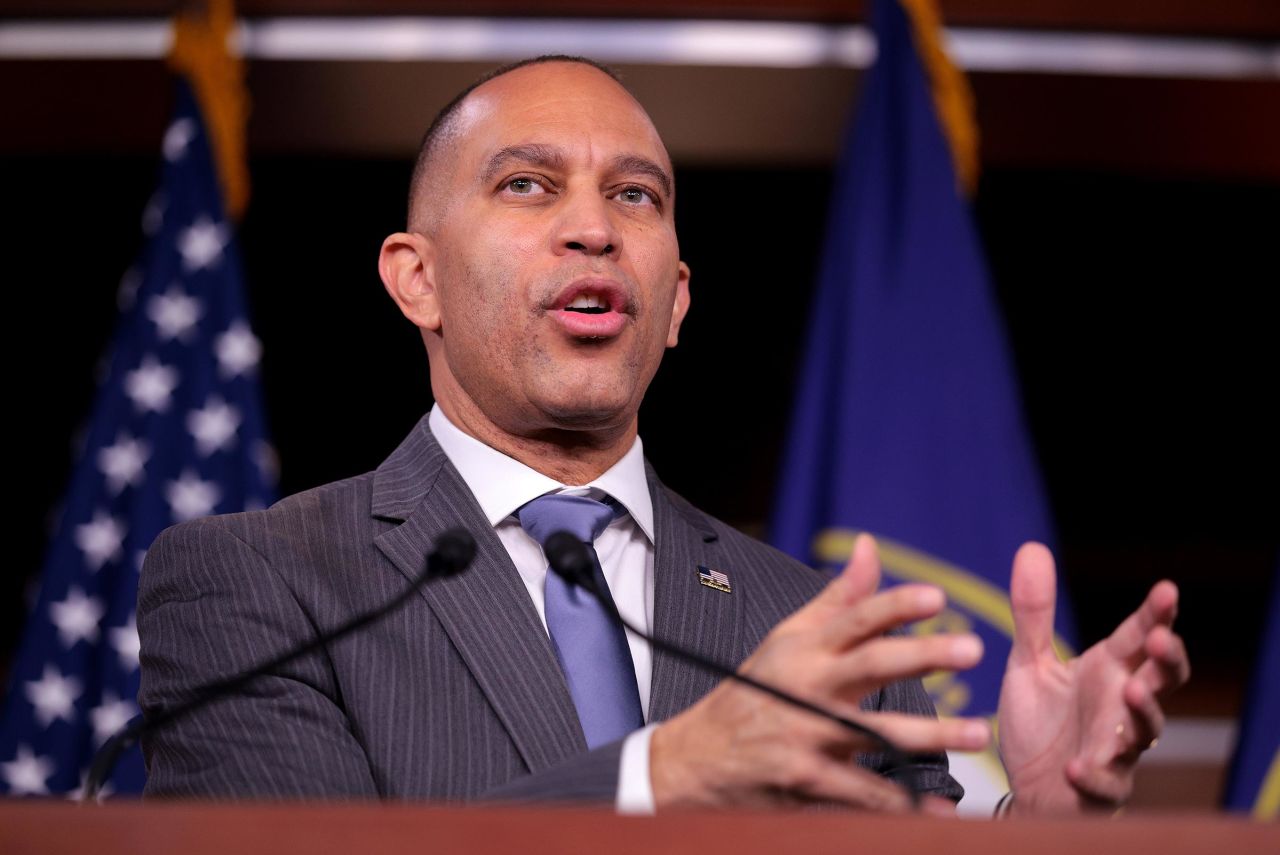 House Minority Leader Hakeem Jeffries holds a press conference at the US Capitol on February 7, in Washington, DC.