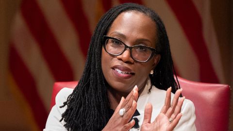 In this February 13 photo, US Supreme Court Justice Ketanji Brown Jackson speaks to the 2025 Supreme Court Fellows Program at the Library of Congress in Washington, DC.