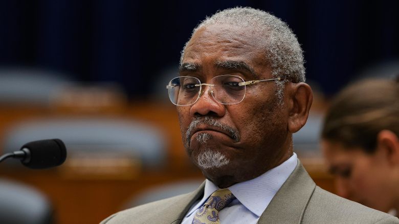 Rep. Gregory Meeks reacts to the families sharing stories about their loved ones during a roundtable discussion with the House Foreign Affairs Committee in the Rayburn House Office Building on February 12 in Washington, DC.