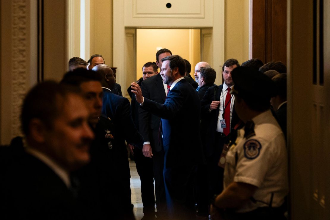 Center Vice President J.D. Vice President J.D. Vance arrives at a Senate Republican Policy Luncheon at the U.S. Capitol in Washington, D.C. on Wednesday.