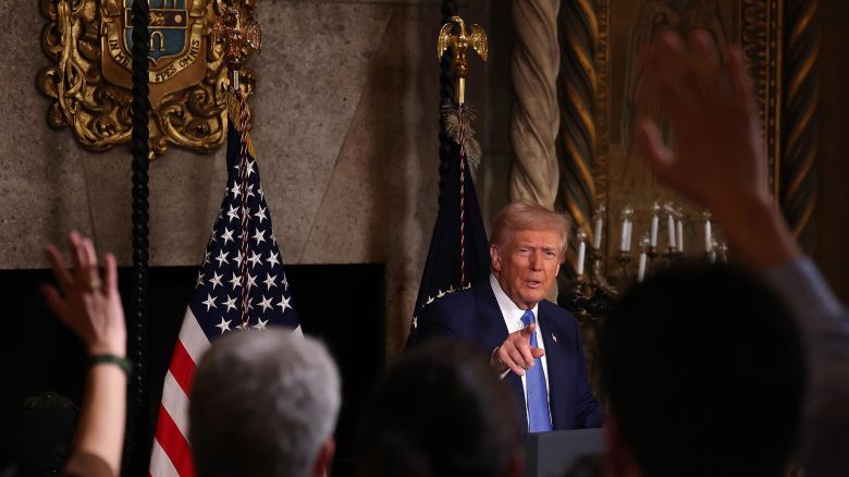President Donald Trump delivers remarks before signing an executive order at his Mar-a-Lago resort on February 18 in Palm Beach, Florida.