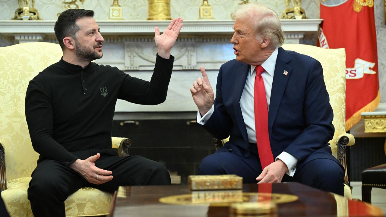 President Donald Trump and Ukraine's President Volodymyr Zelensky meet in the Oval Office of the White House in Washington, DC, February 28.