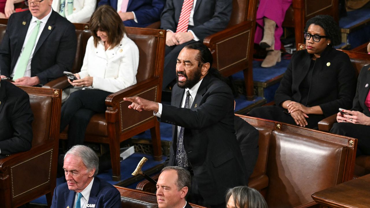 Rep. Al Green shouts as President Donald Trump speaks during an address to a joint session of Congress in the House Chamber of the US Capitol in Washington, DC, on March 4.