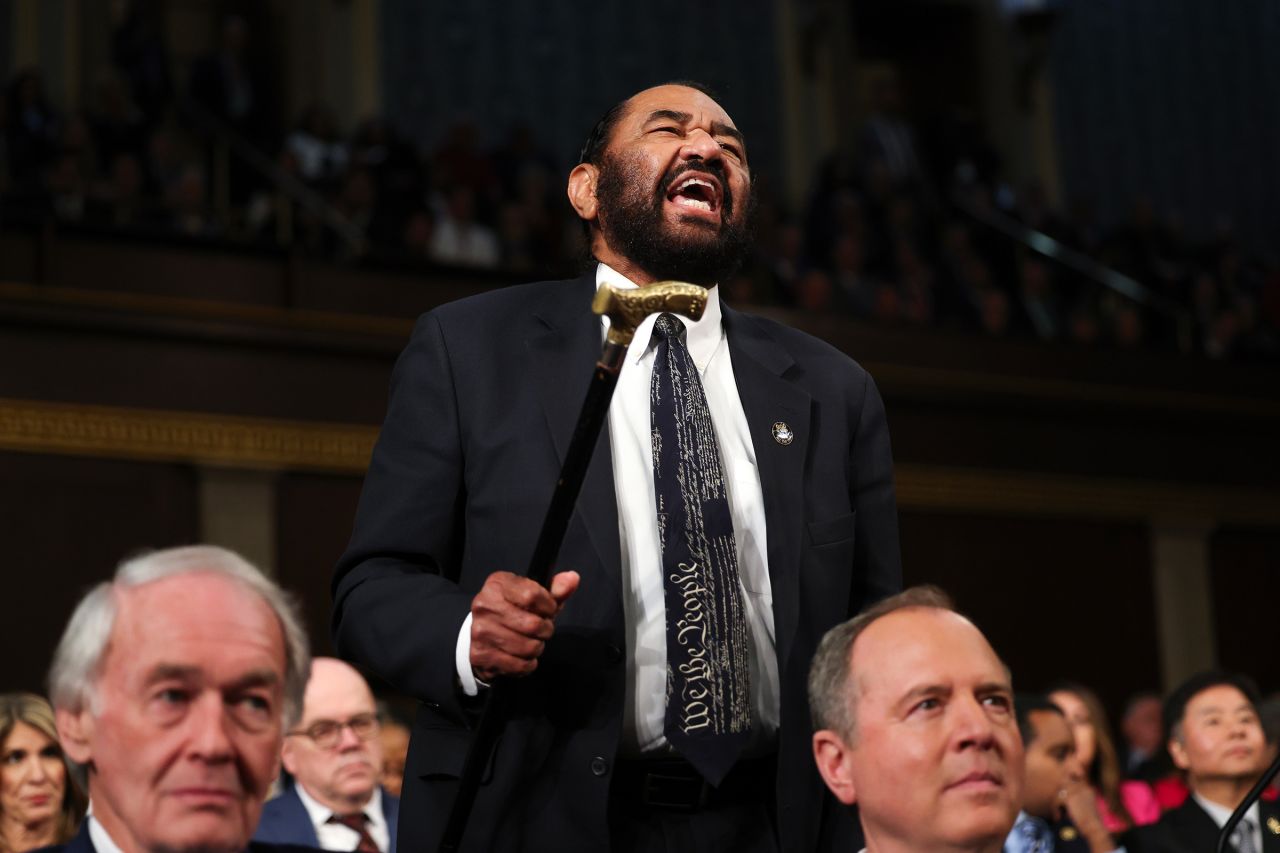 Rep. Al Green shouts out as President Donald Trump delivers a joint address of Congress on Tuesday in Washington, DC.