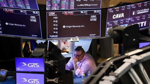 A trader works on the floor of the New York Stock Exchange (NYSE) at the opening bell in New York City on March 10.