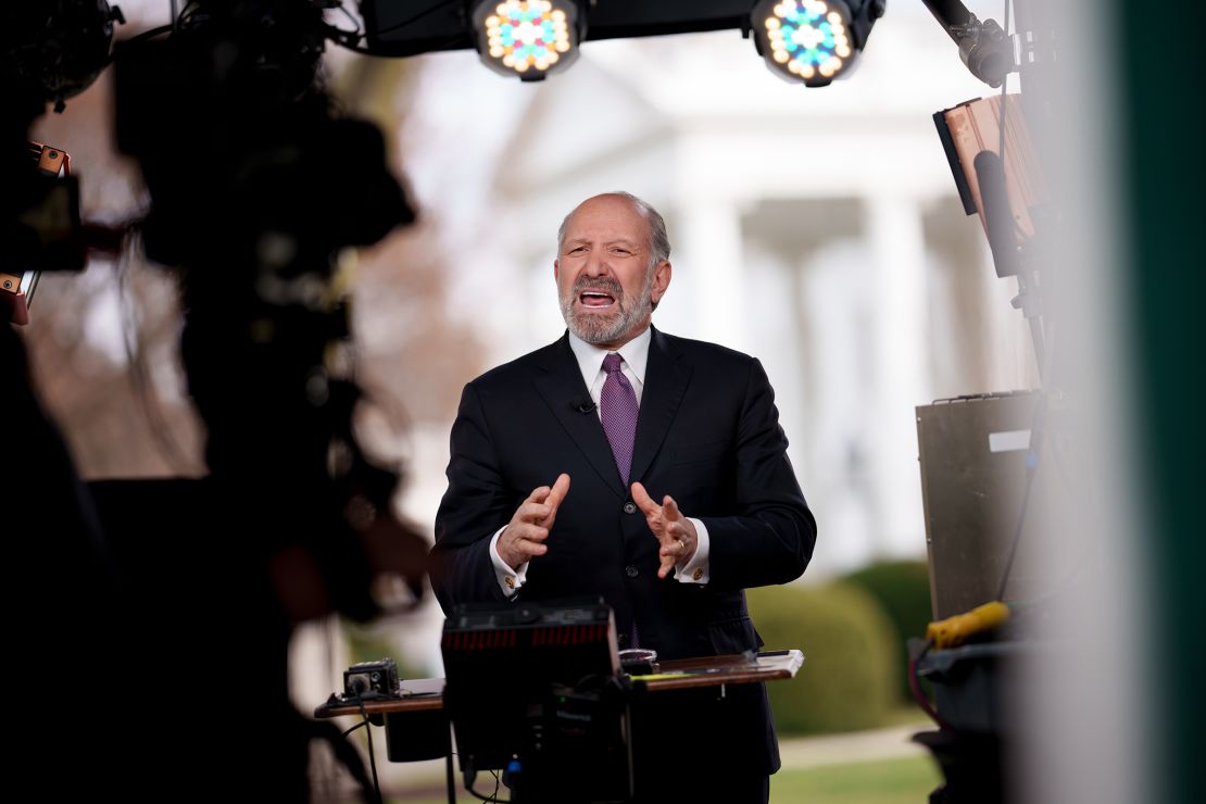 US Commerce Secretary Howard Lutnick does a television interview on the North Lawn of the White House on March 14, in Washington, DC.