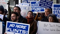 Environmental Protection Agency employees from the Chicago area rally against attacks on the agency by the Trump administration, outside the Metcalfe Federal Building on March 25. 