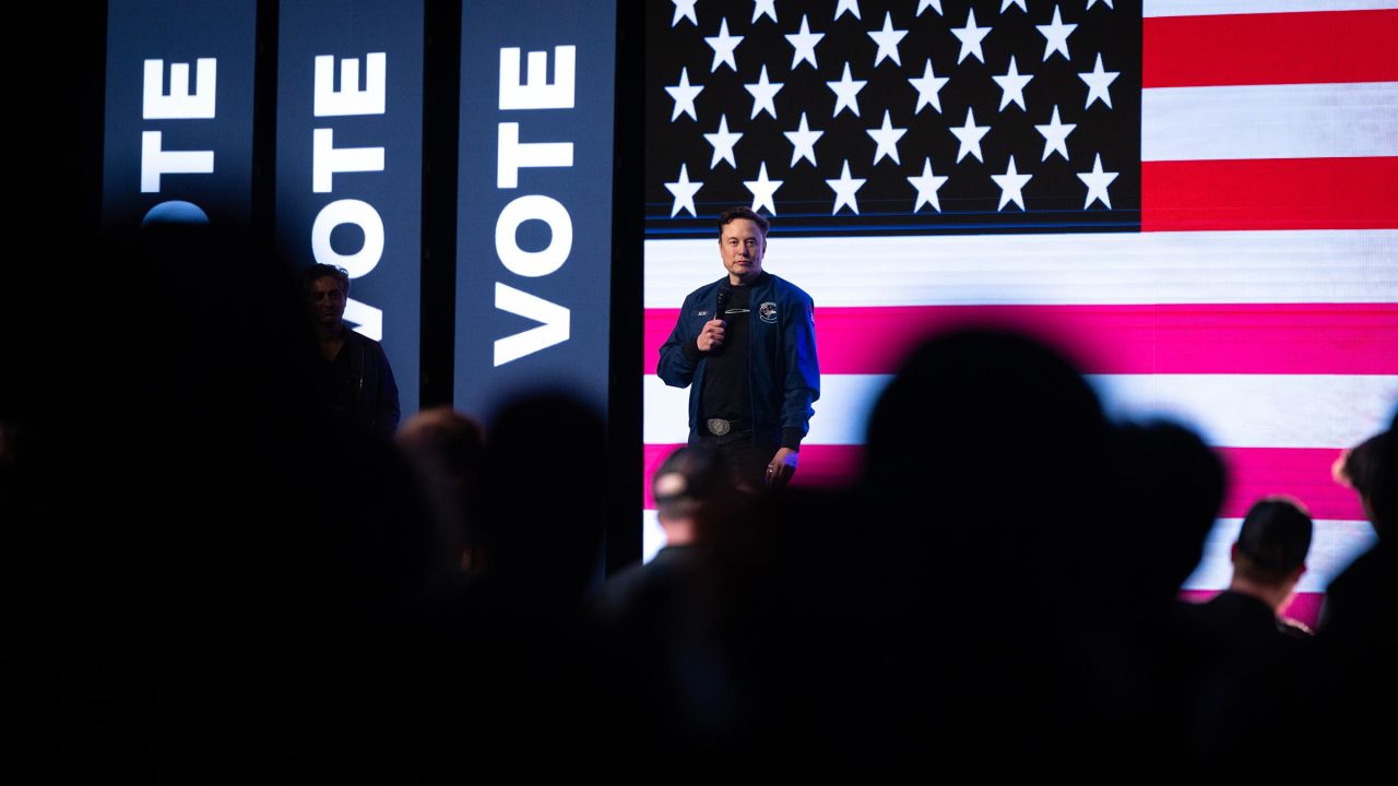 Elon Musk speaks during a town hall meeting at the KI Convention Center on March 30, in Green Bay, Wisconsin.