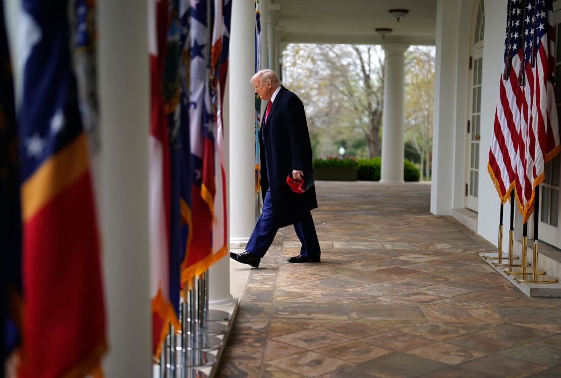 President Donald Trump arrives to announce a plan for tariffs on imported goods during an event Wednesday, April 2, in the Rose Garden at the White House. 