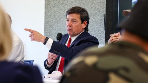 Ed Martin speaks during an Anacostia Coordinating Council monthly meeting at Martha's Table in Washington, DC, on March 25, 2025.