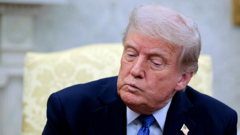 President Donald Trump talks to reporters during a meeting with Norway's Prime Minister Jonas Gahr Støre in the Oval Office at the White House on April 24 in Washington, DC.