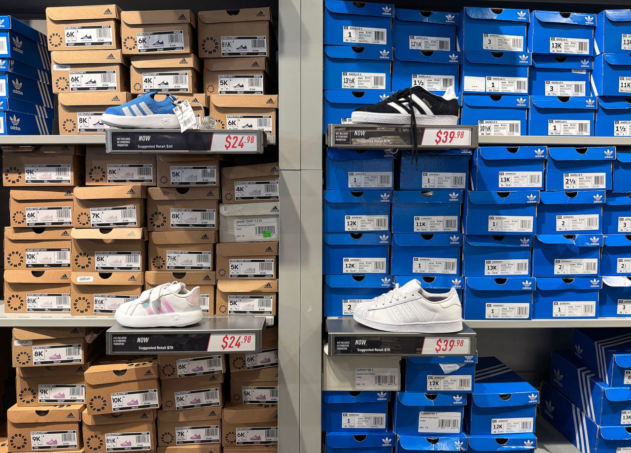 Adidas shoes are displayed at an Adidas outlet store on April 29 in Petaluma, California.