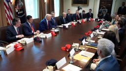President Donald Trump speaks during a Cabinet meeting at the White House on April 30 in Washington, DC.